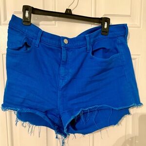 L'AGENCE Blue Jean Shorts High-Waisted Frayed Hem